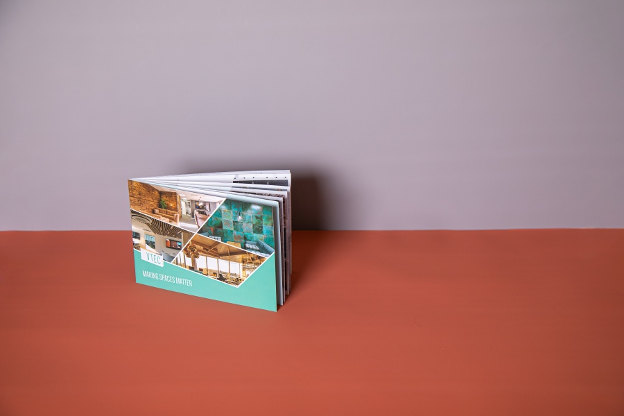 Soft Touch Interior Design Brochure with short-edge saddle-stitched spine by Newton Print