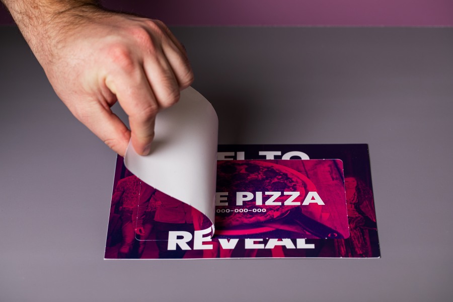 Peel and reveal card with unique code by Newton Print
