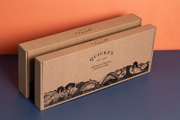 Quickes Artisan Cheese Postal Box Packaging with Newton Print