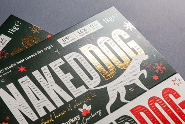 Dog Food Packaging Sleeve with Gold Foil Print