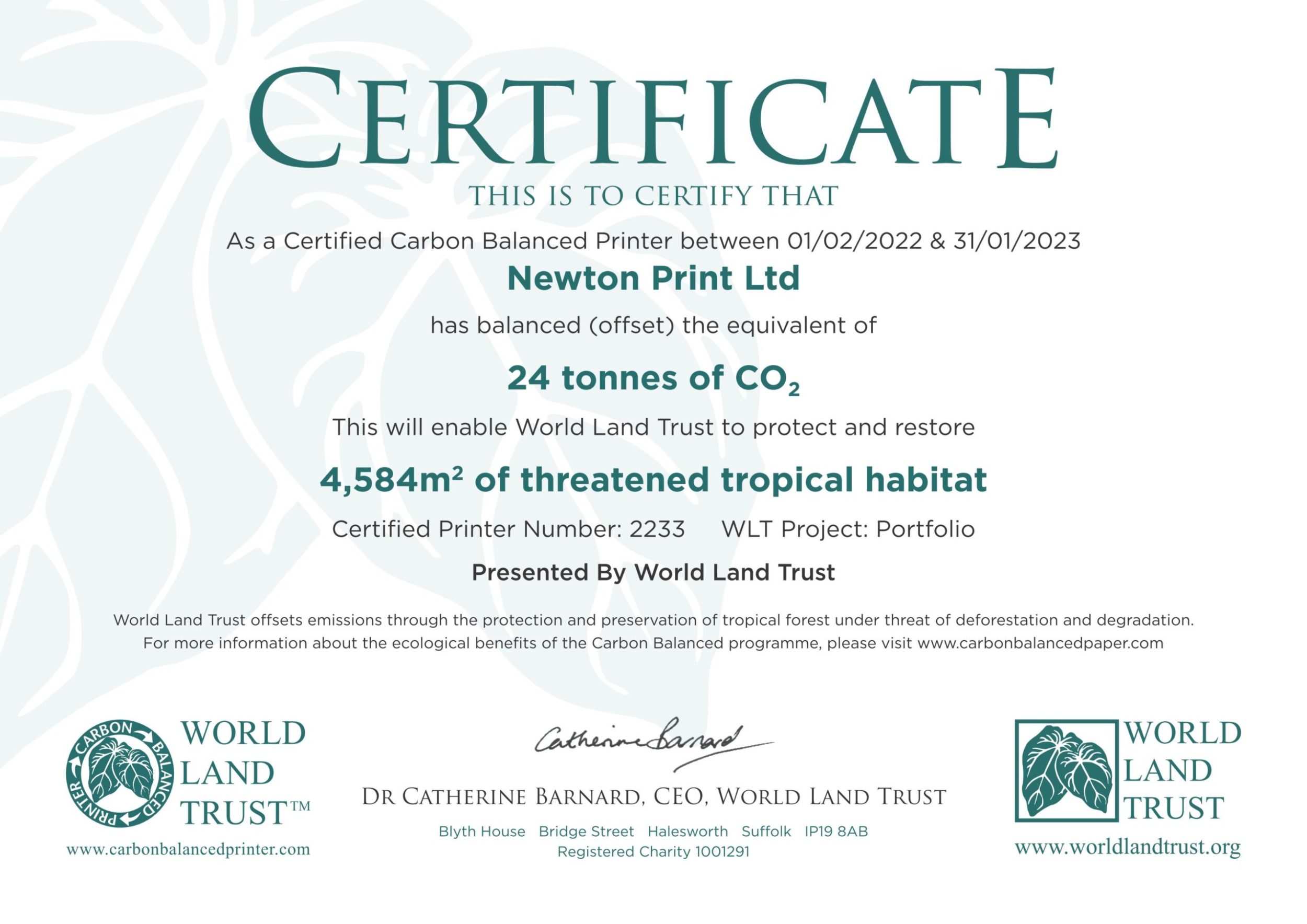 Carbon Balanced Certificate Newton Print