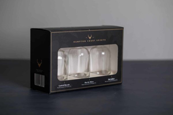 Hampton Court Gin miniature bottles gift set boxes with crash lock box base