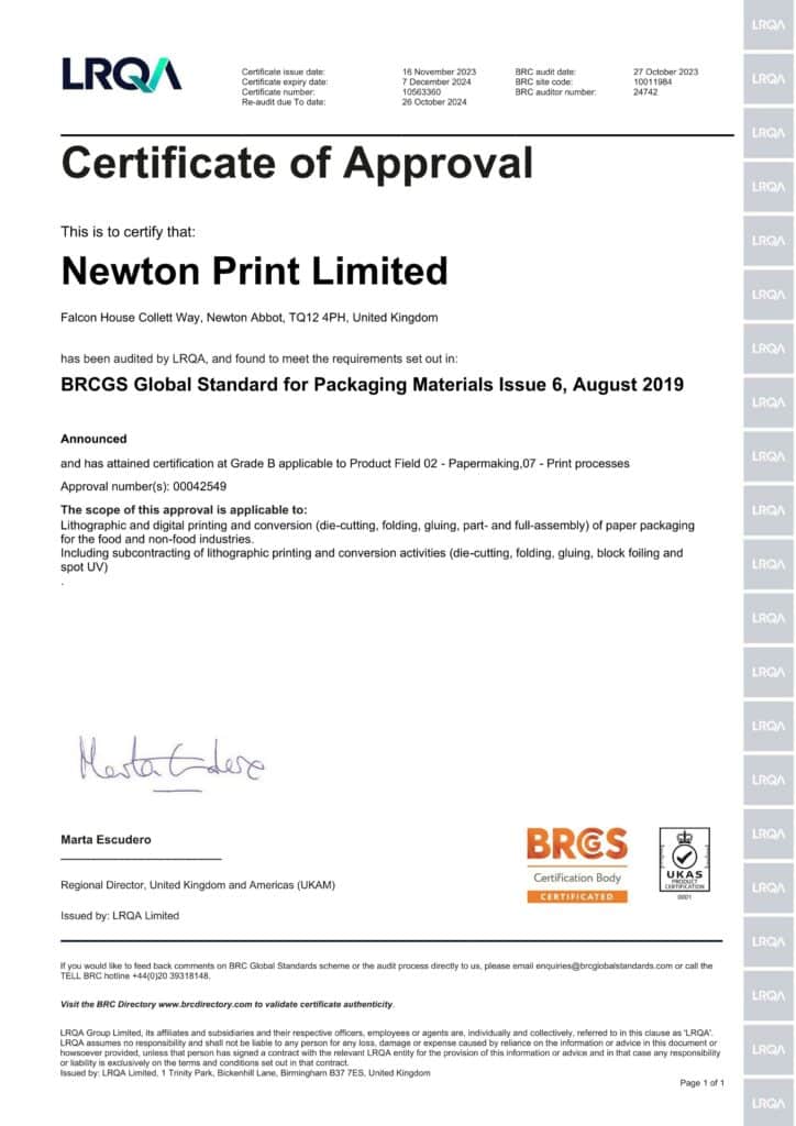 BRCGS packaging materials issue 6 certification